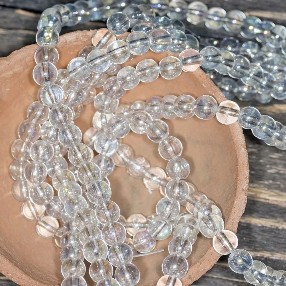 бусина, стекло 8, цвет прозрачный радужный, 8 мм