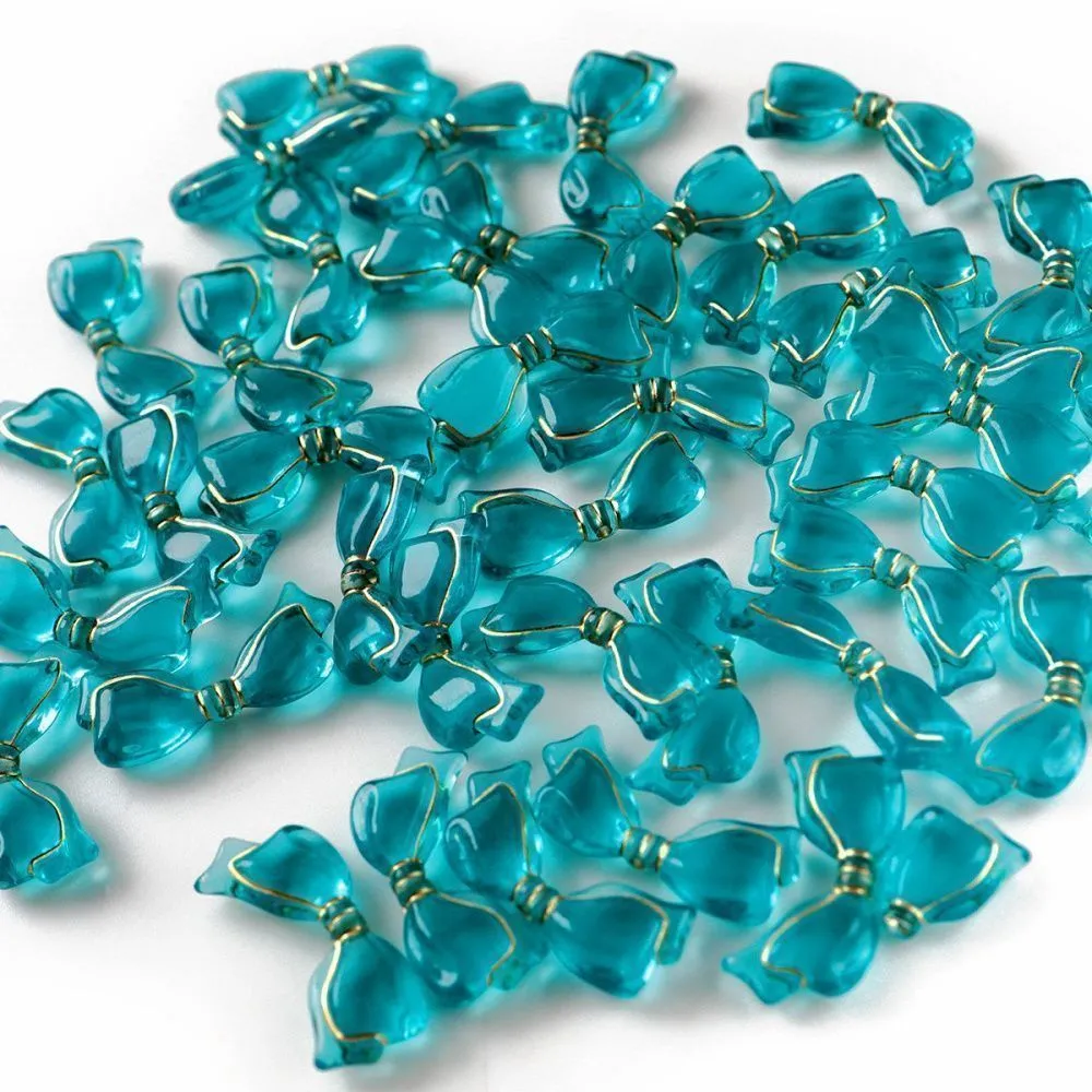 бусина, акрил "бантик-антик", цвет сине-зеленый, 13.5x29x6 мм