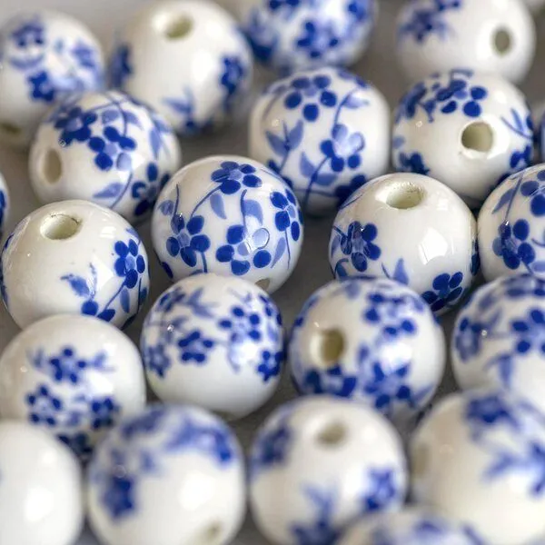 бусина, керамика "сакура", цвет бело-голубой, 12 мм