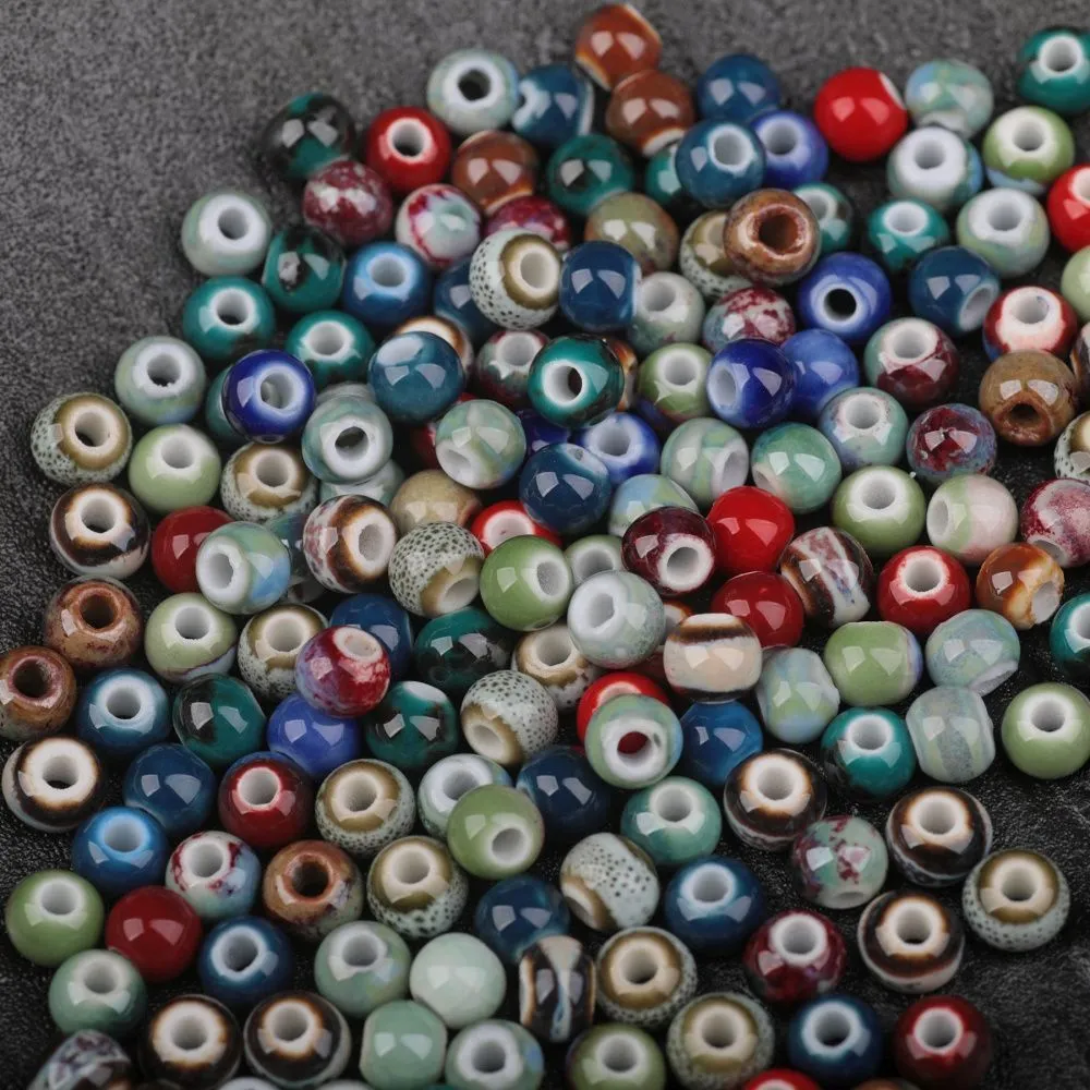 бусина, керамика "антик", цветовой микс, 6-7x5-6 мм