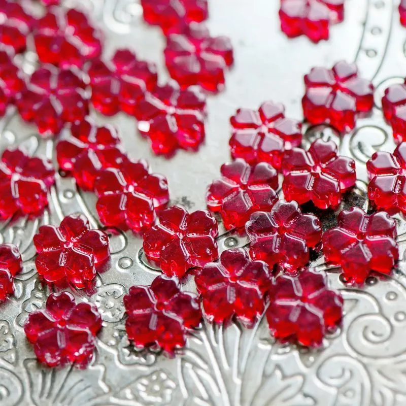 бусина "гардения", стекло, цвет красный, 11x2.7 мм