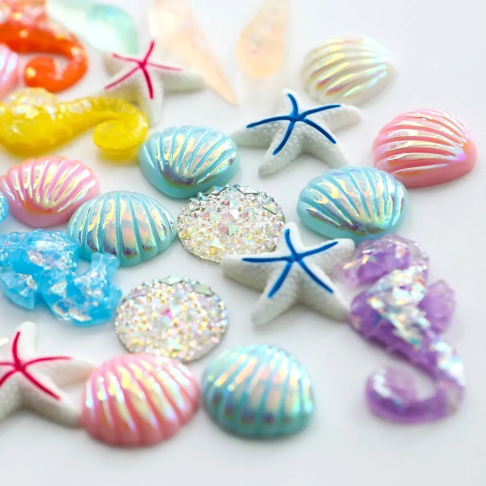 кабошон из смолы "морское дно", цветовой и размерный микс