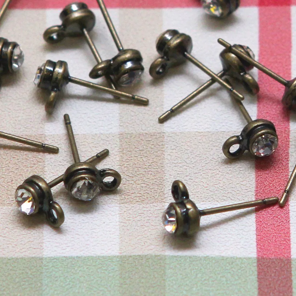 пуссеты "элегия", стразы, цвет античная бронза, 5х14 мм