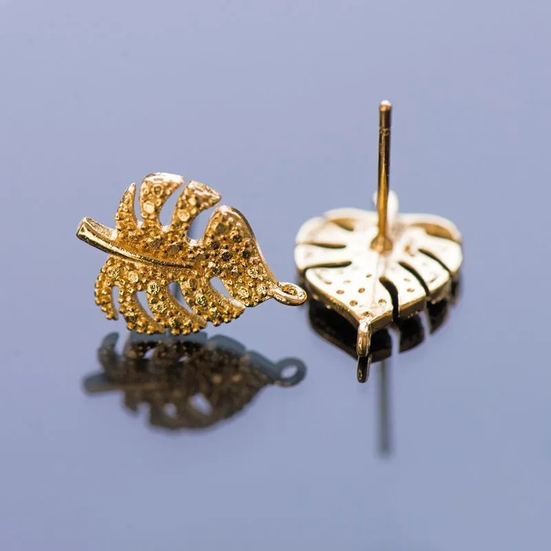 пуссеты "монстера", позолоченные, 14.5x10.5 мм