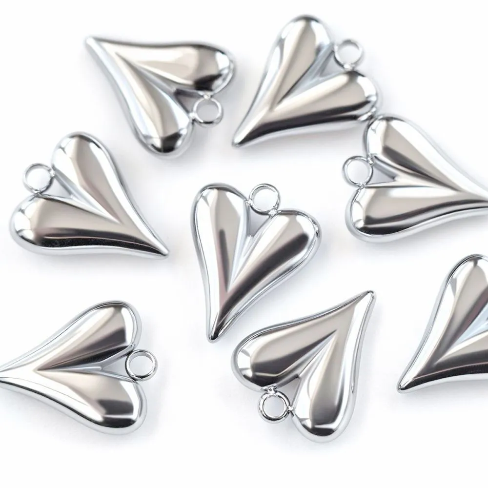 подвеска стальная "сердечко 3д", цвет серебро, 15x12 мм