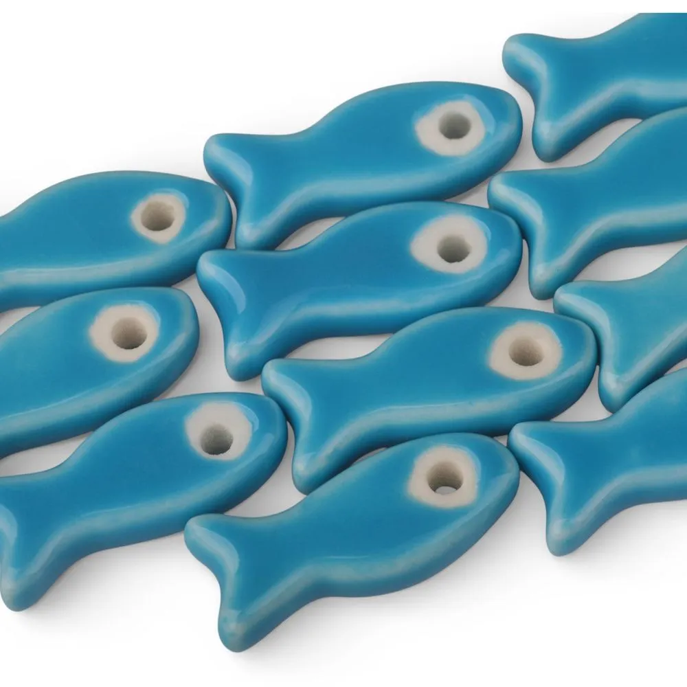 бусина, керамика "рыба", цвет голубой, 24-25x10x6 мм