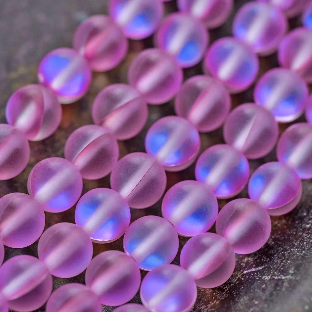 бусина, стекло "лунный камень", цвет фуксия, 6 мм