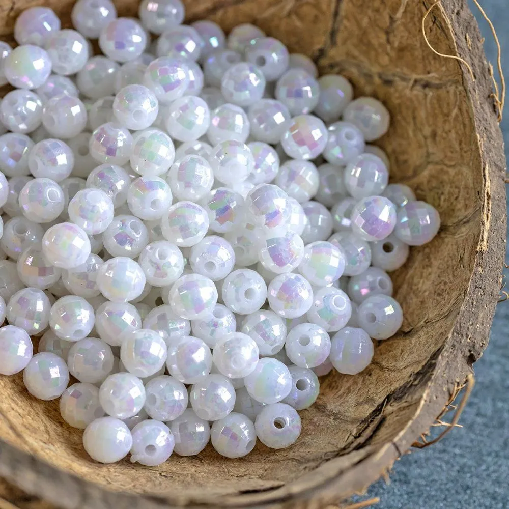 бусина, акрил 6, граненая, цвет белый радужный, 6 мм