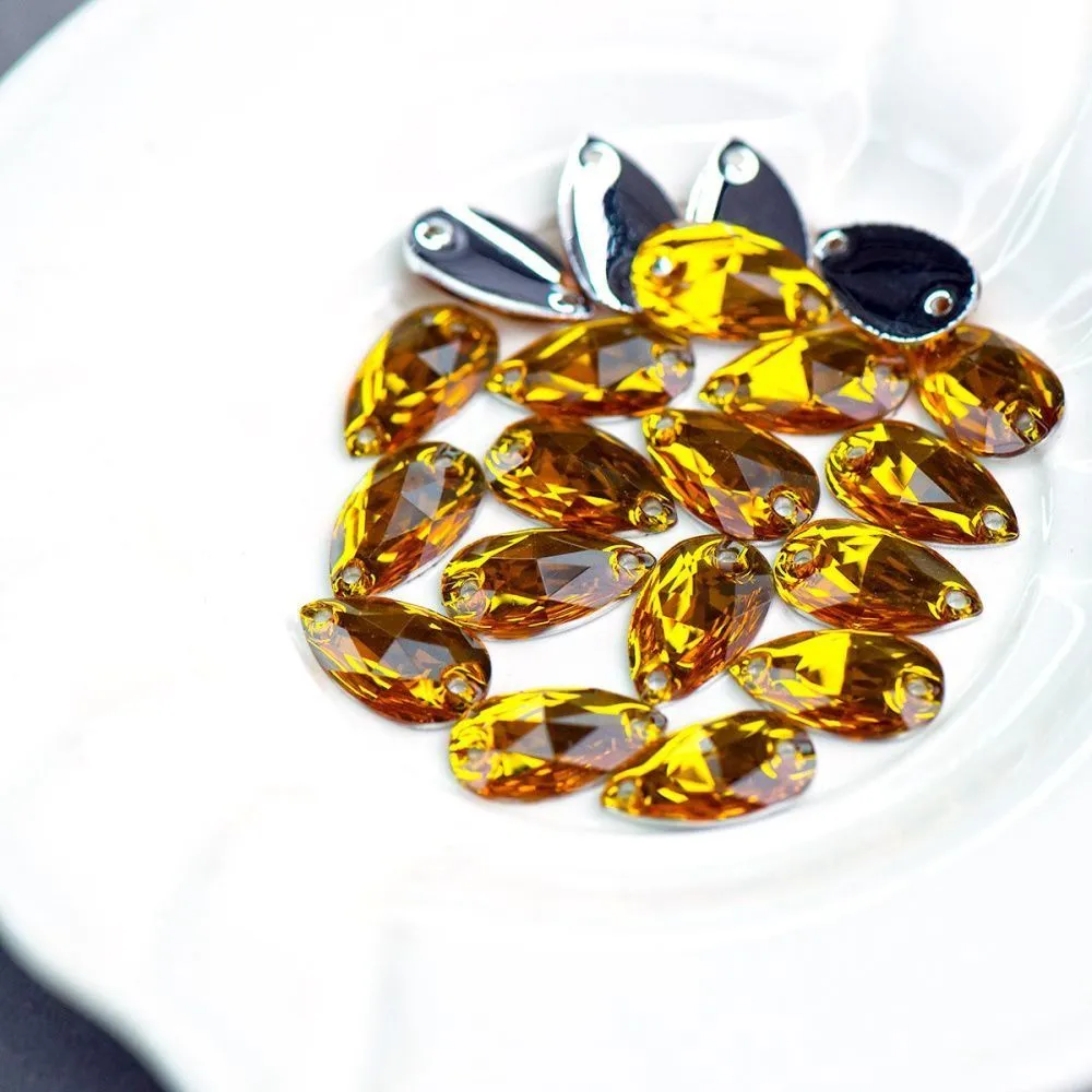 стразы пришивные teardrop, смола, топаз, 10.5х18 мм