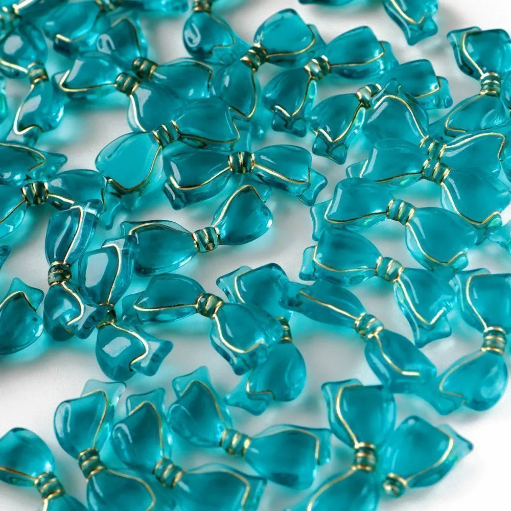 бусина, акрил "бантик-антик", цвет сине-зеленый, 13.5x29x6 мм