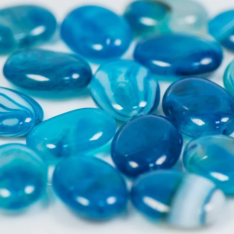бусина агат, овальная плоская, цвет голубой, 16x12x5 мм