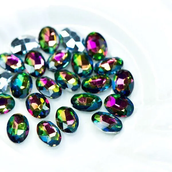 кабошон стекло кристалл, овальный, цвет rainbow, 14х10 мм