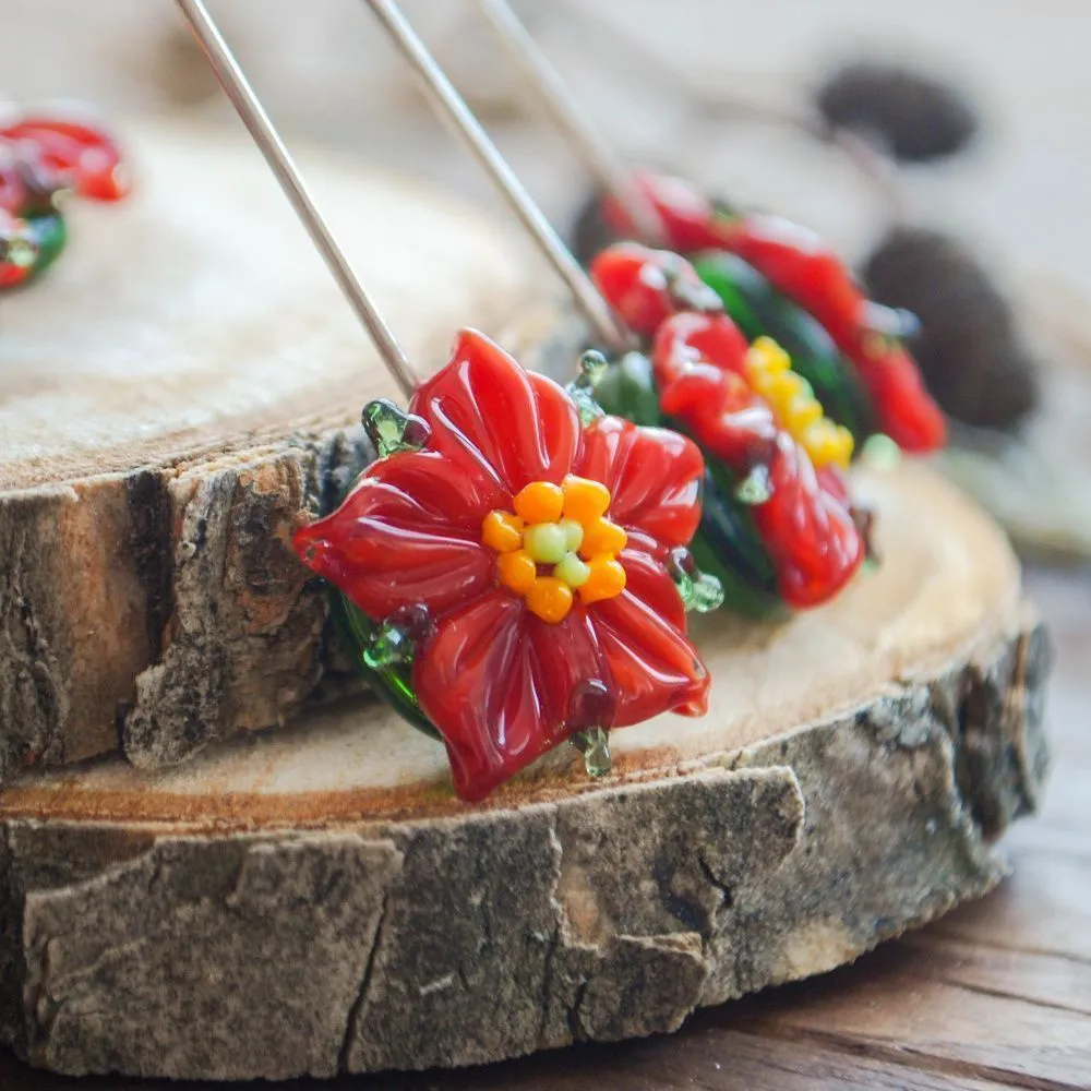 бусина, мурано "пуансеттия", фигурная,19х16 мм