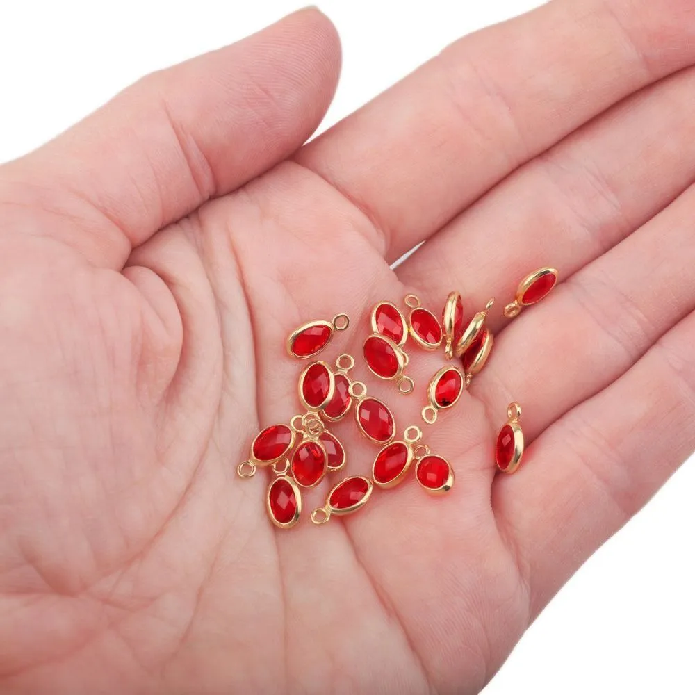 подвеска металл "эллипс", позолота/красный, 9x4.5x2 мм