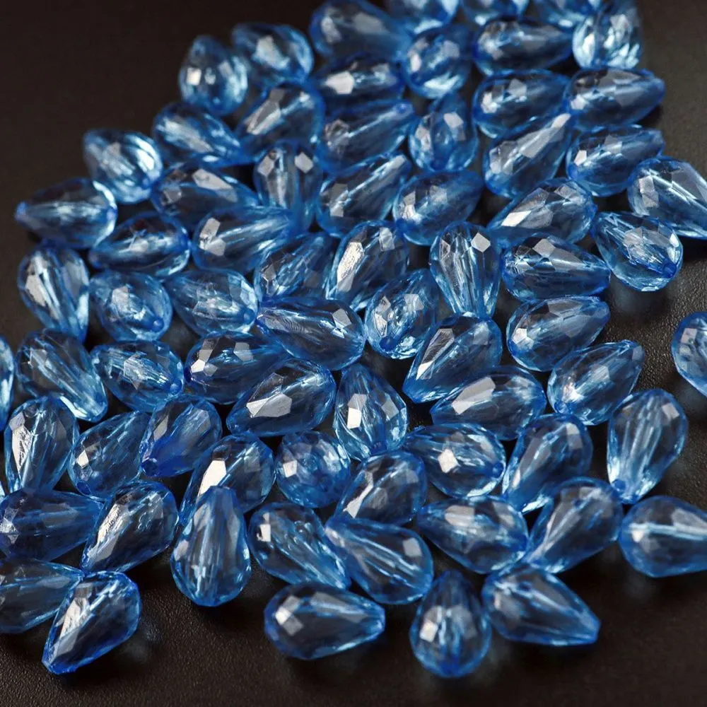 бусина капля граненая, акрил, цвет стальной синий, 12х8 мм