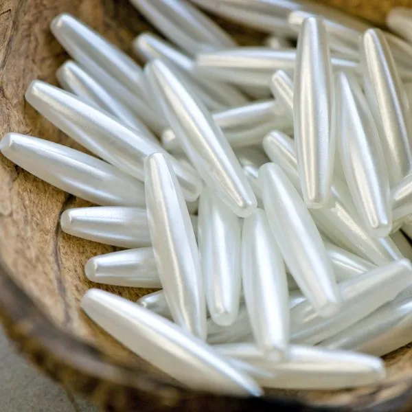 бусина, имитация жемчуга "рис", акрил, цвет белый, 28x6 мм