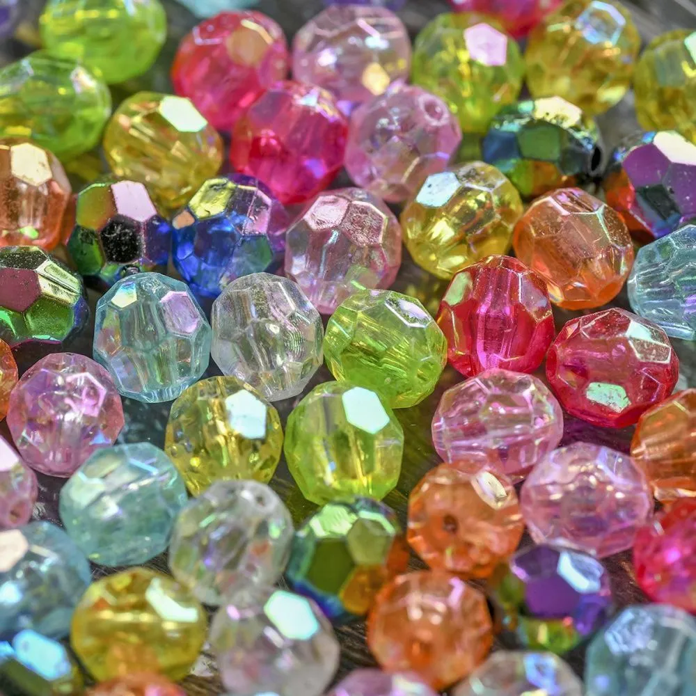 бусина, акрил 8, граненая, цветовой микс радужный, 8 мм