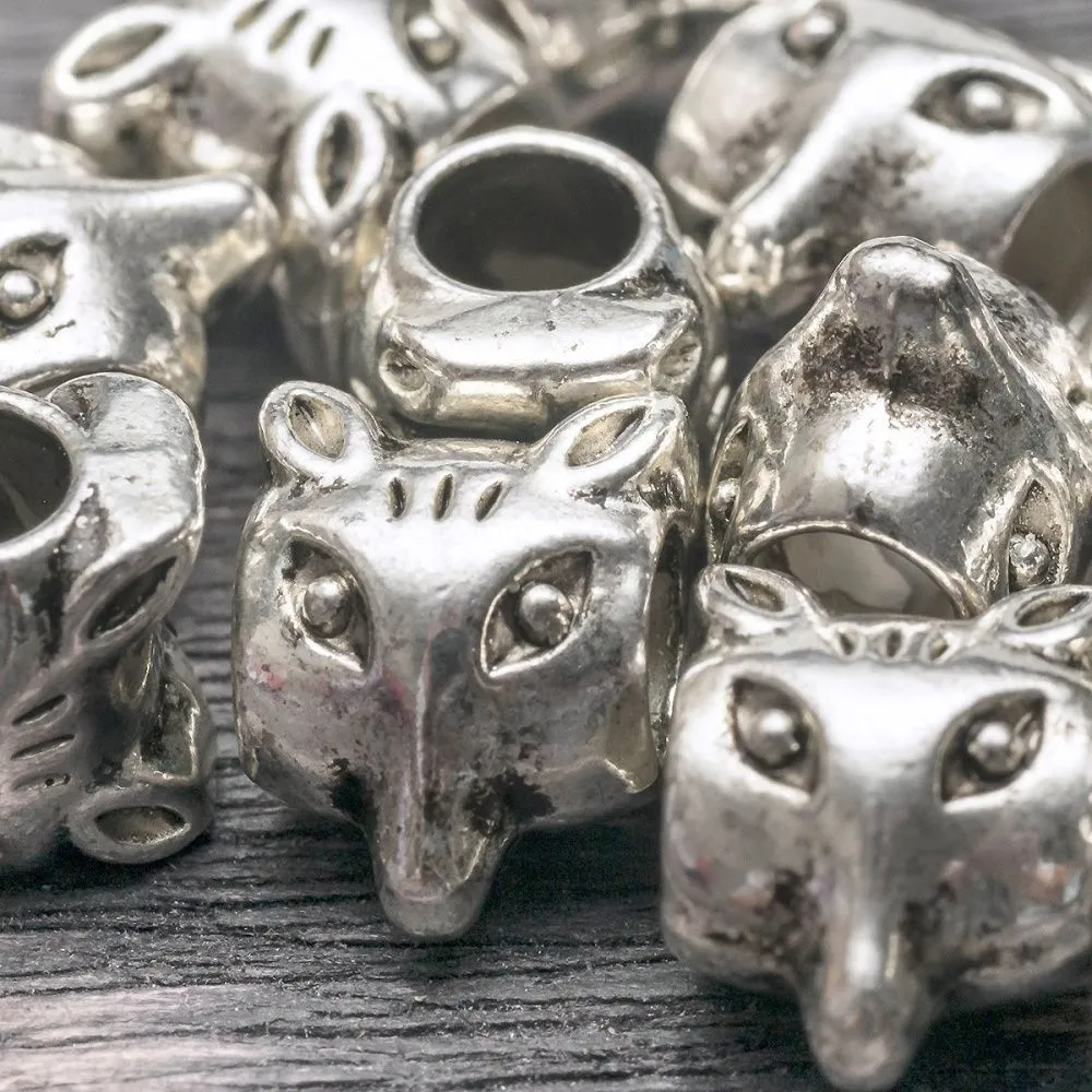 ес бусина металл "фокс", цвет античное серебро, 10х9х7 мм