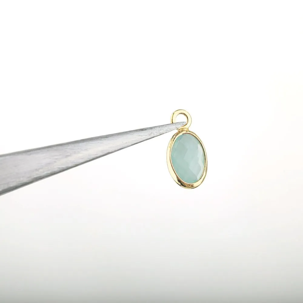 подвеска металл "эллипс", позолота/св.аквамарин, 9x4.5x2 мм