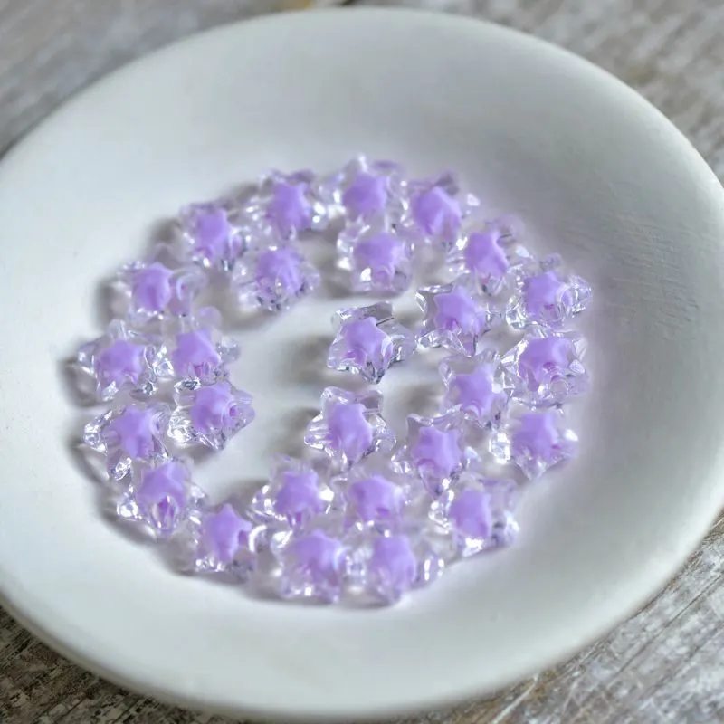 бусина, акрил "звездочка", цвет прозрачный/сиреневый, 10.5x11x7 мм