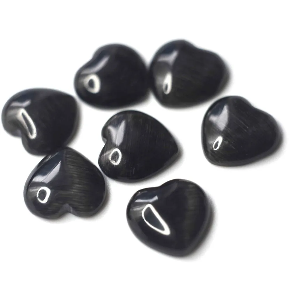 кабошон "кошачий глаз"  сердечко, стекло, цвет графитовый, 10x10x2.5 мм