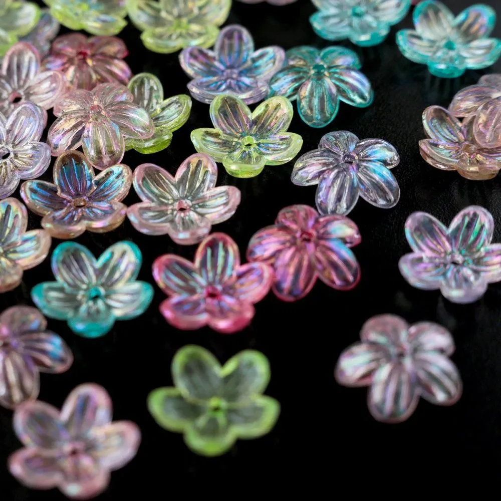 бусина, акрил "цветок сирени", пастельный перламутровый микс, 12x12x3 мм