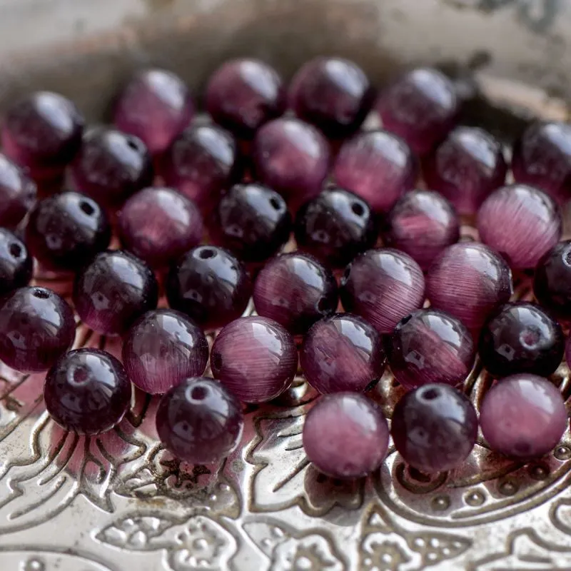 бусина "кошачий глаз", стекло, цвет винный, 10 мм