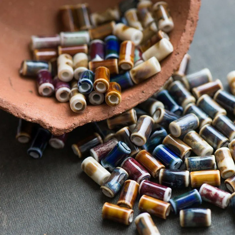 бусина, керамика "колонна-антик", цветовой микс, 10.5х6 мм