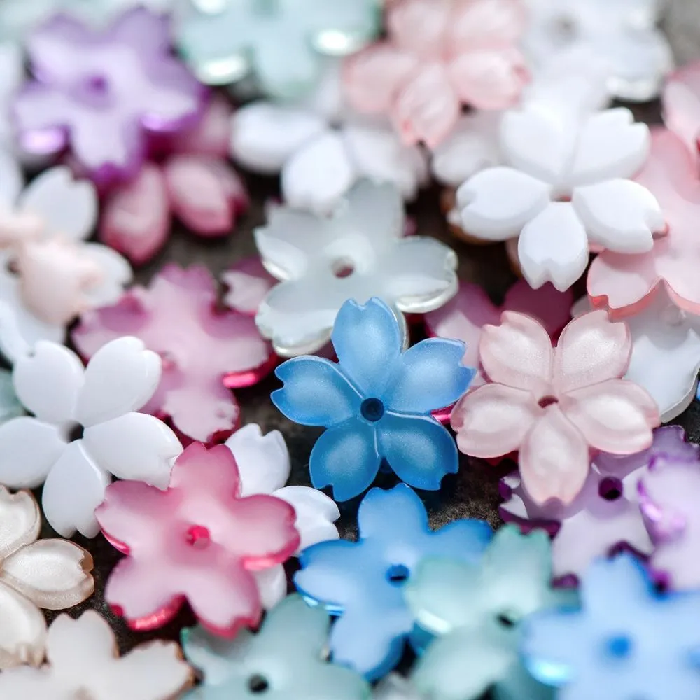 бусина, смола "сакура", пастельный микс, 11x11.5x2 мм