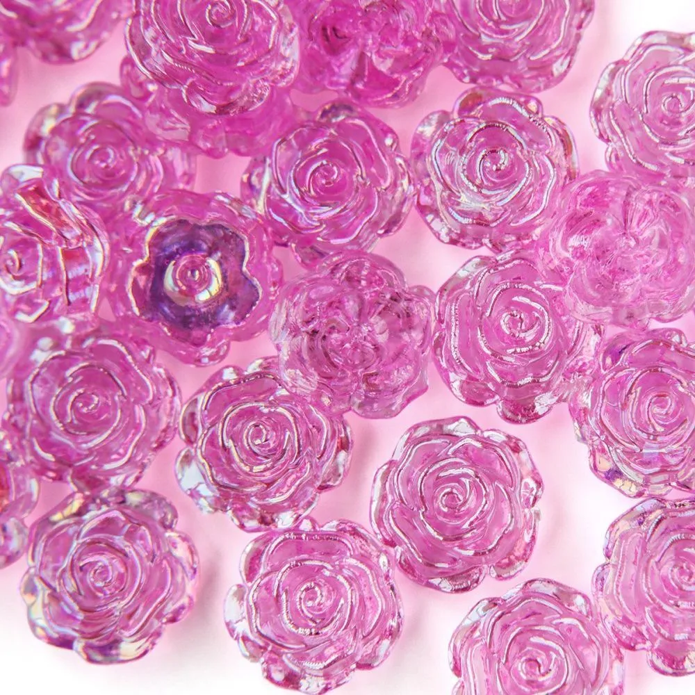 бусина-кабошон, акрил "роза", полупросверленная, цвет фуксия, 15x16x6.5 мм