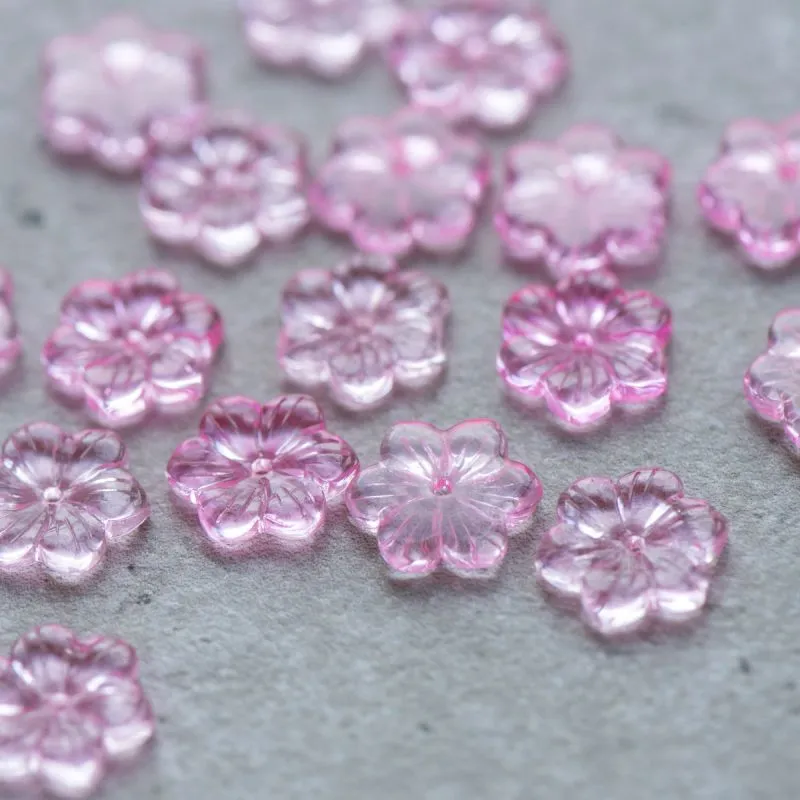 бусина "гепатика", стекло, цвет розовый, 15x13.5x3.5 мм