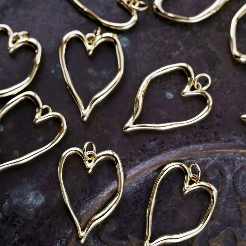 подвеска металл "сердце", позолота, 25x18x2.5 мм