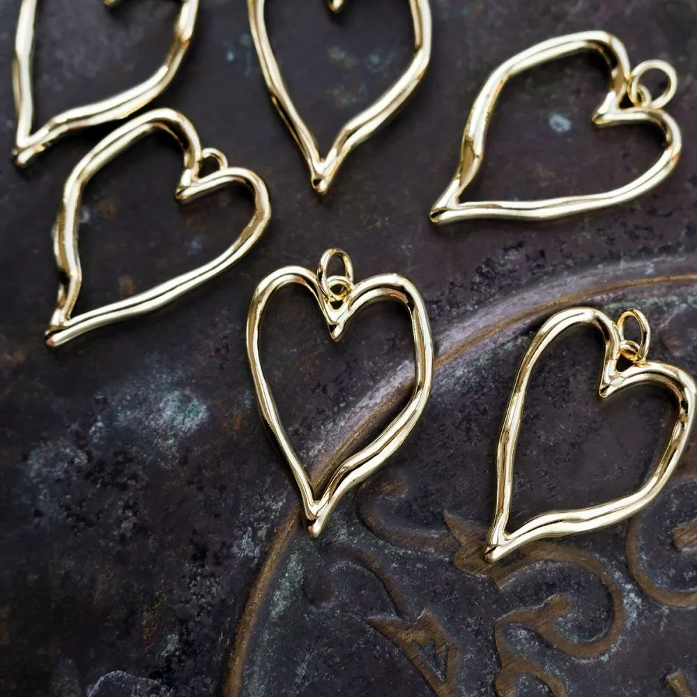 подвеска металл "сердце", позолота, 25x18x2.5 мм
