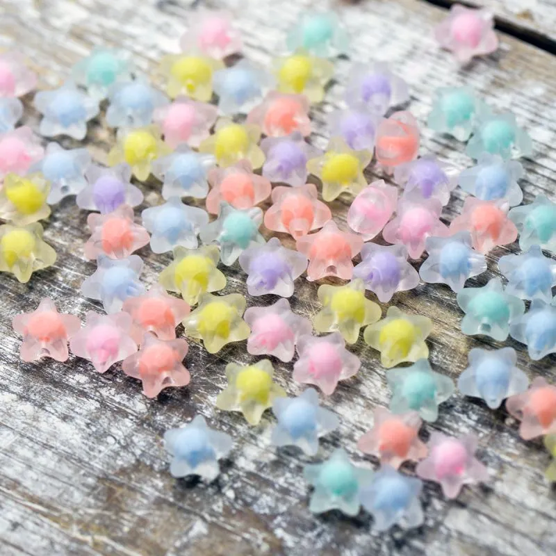 бусина-наконечник, акрил "звездочка", матовая, цветовой микс, 11x11.5x7 мм