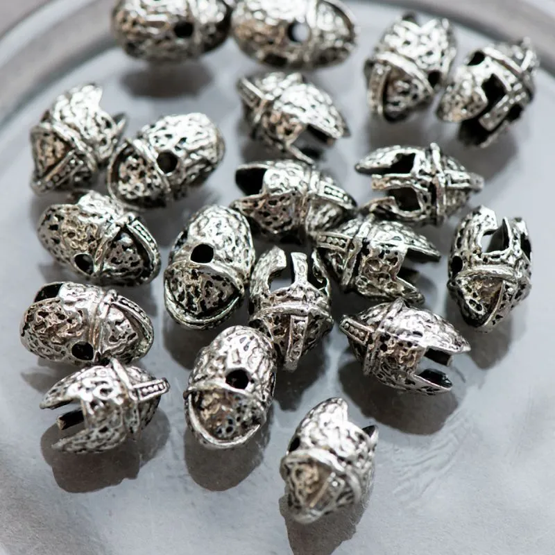 бусина, металл "троя", цвет античное серебро, 14x9.5x9 мм