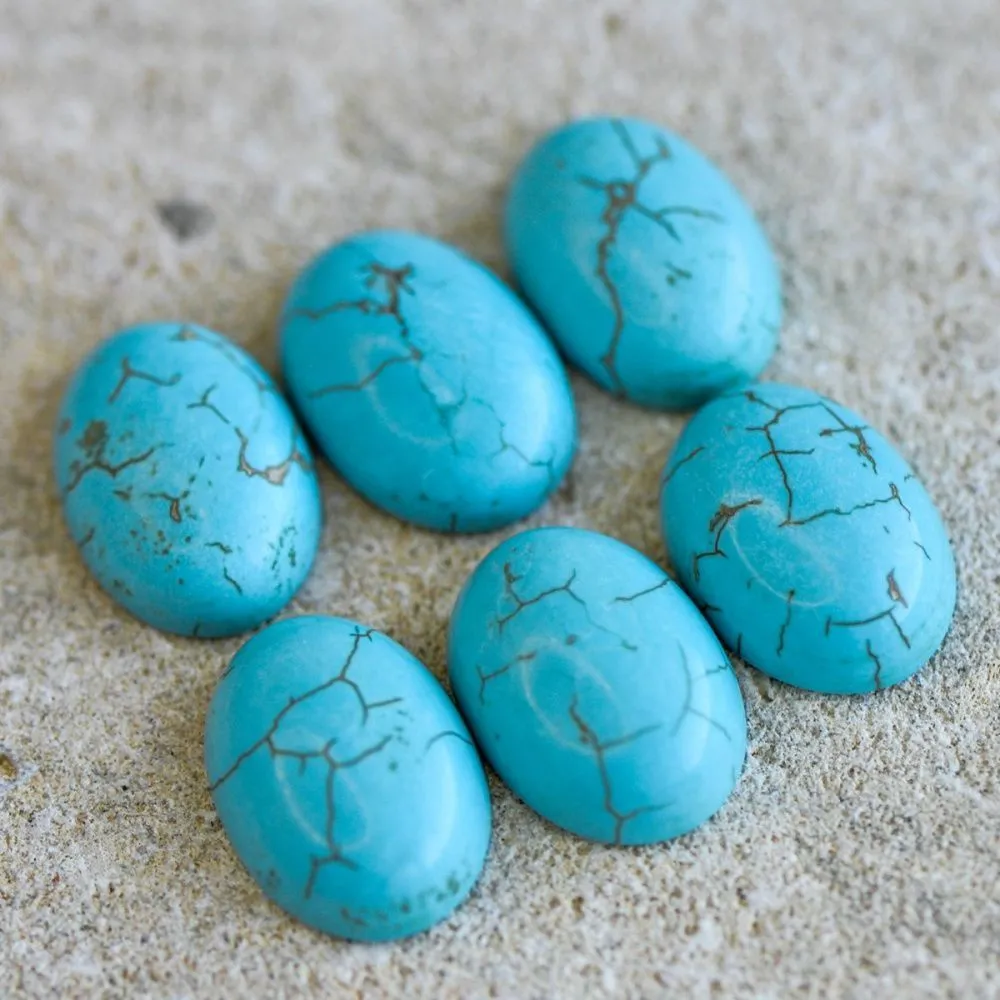 кабошон магнезит, им. бирюзы, овальный, цвет бирюзовый, 18х13х6 мм