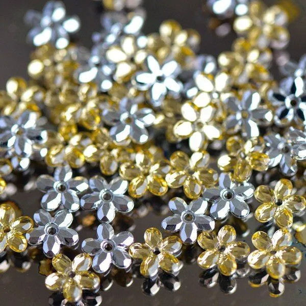 стразы пришивные "грани", акрил, цветок, цвет золотой, 8x8x2 мм