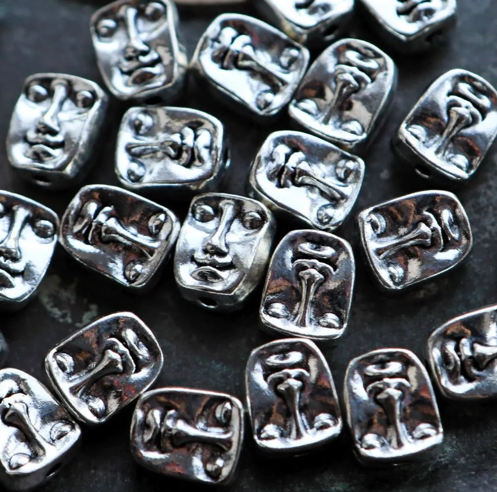 бусина, металл "анфас", цвет античное серебро, 12x10x7 мм