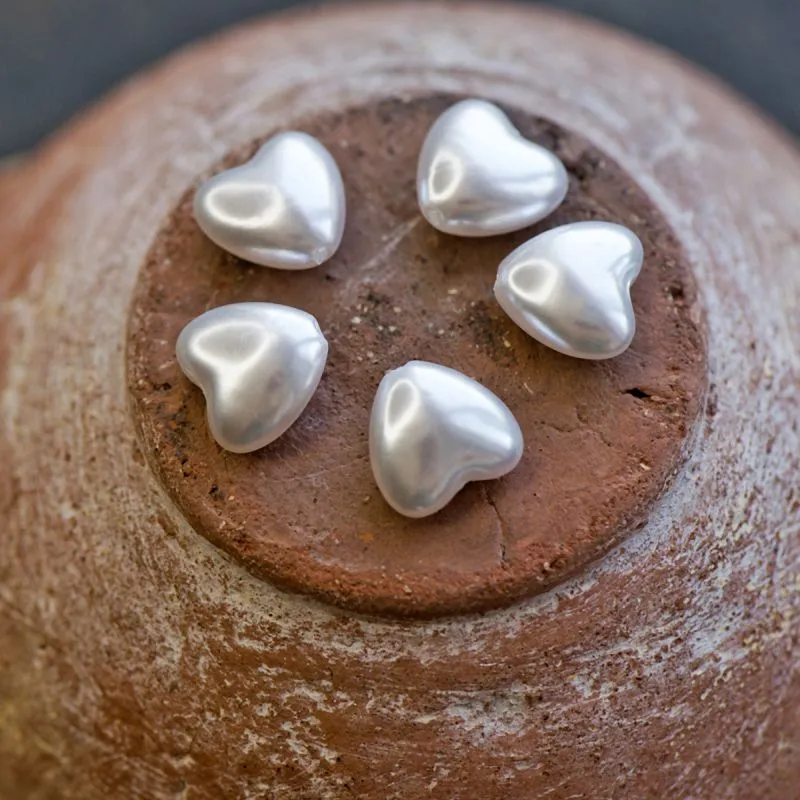 бусина, имитация жемчуга "сердечко", акрил, цвет белый, 12x11x6.5 мм