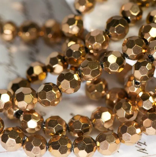 бусина, стекло 8, граненая, цвет золотой, 8 мм