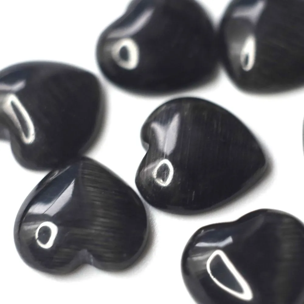 кабошон "кошачий глаз"  сердечко, стекло, цвет графитовый, 10x10x2.5 мм