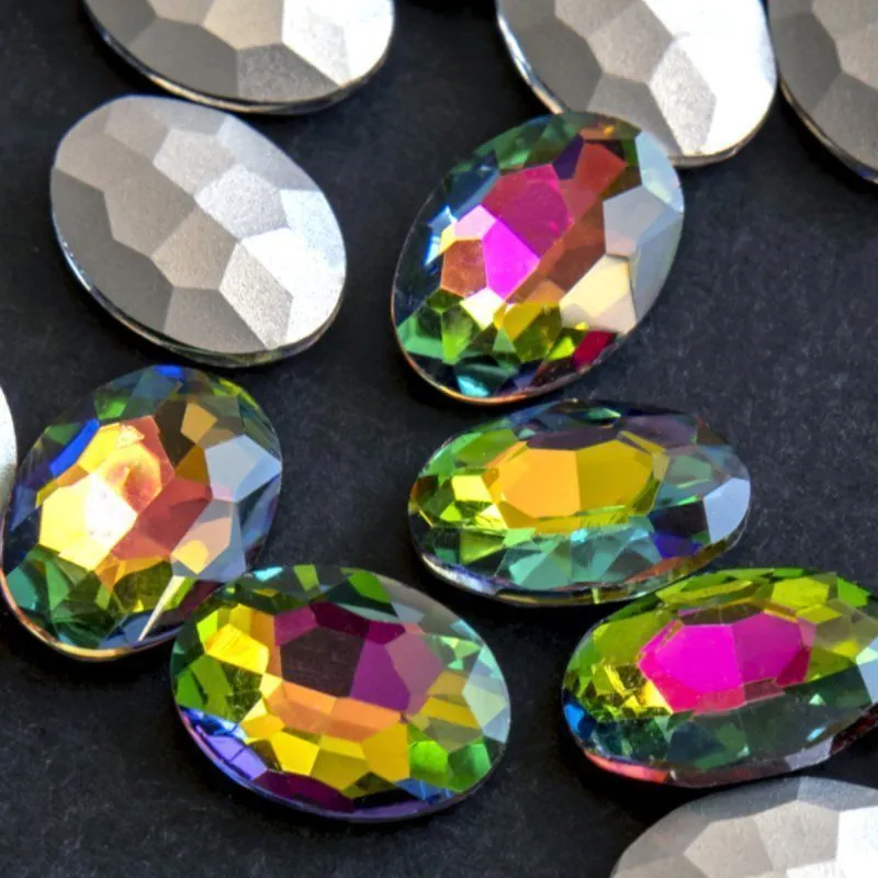 кабошон стекло кристалл, овальный, цвет rainbow, 14х10 мм