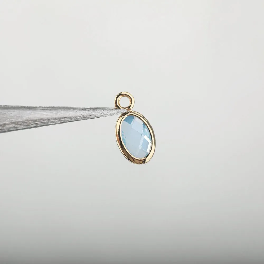 подвеска металл "эллипс", позолота/св.голубой, 9x4.5x2 мм