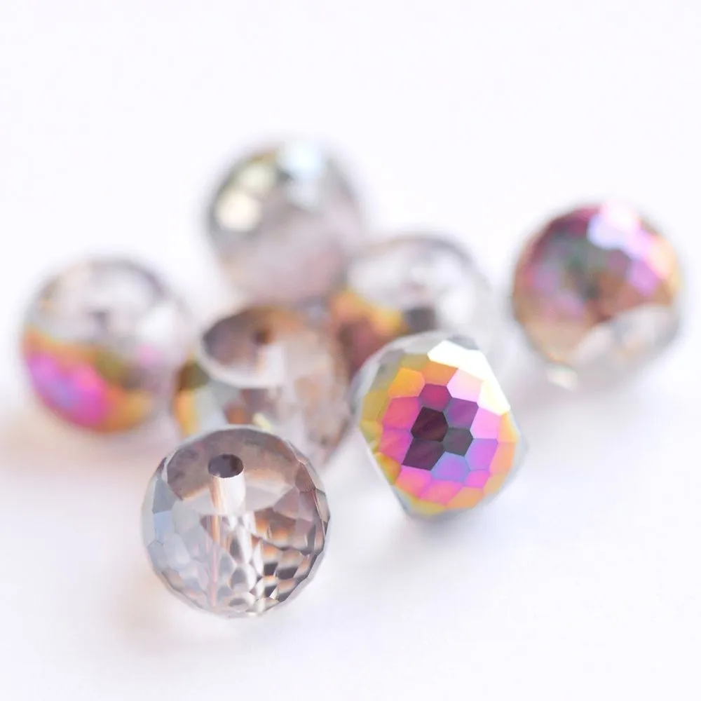 бусина, стекло, "абакус", граненая, цвет радужный микс, 8х6 мм
