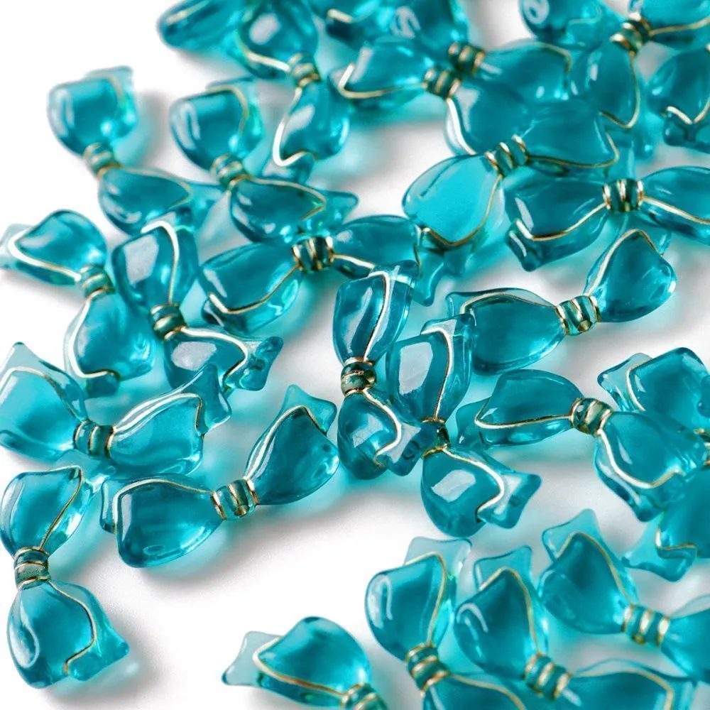 бусина, акрил "бантик-антик", цвет сине-зеленый, 13.5x29x6 мм