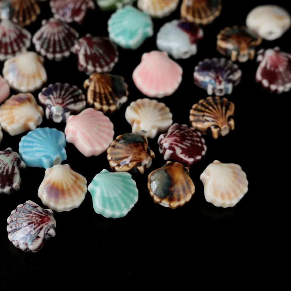 бусина, керамика "ракушка-антик", цветовой микс, 12 мм