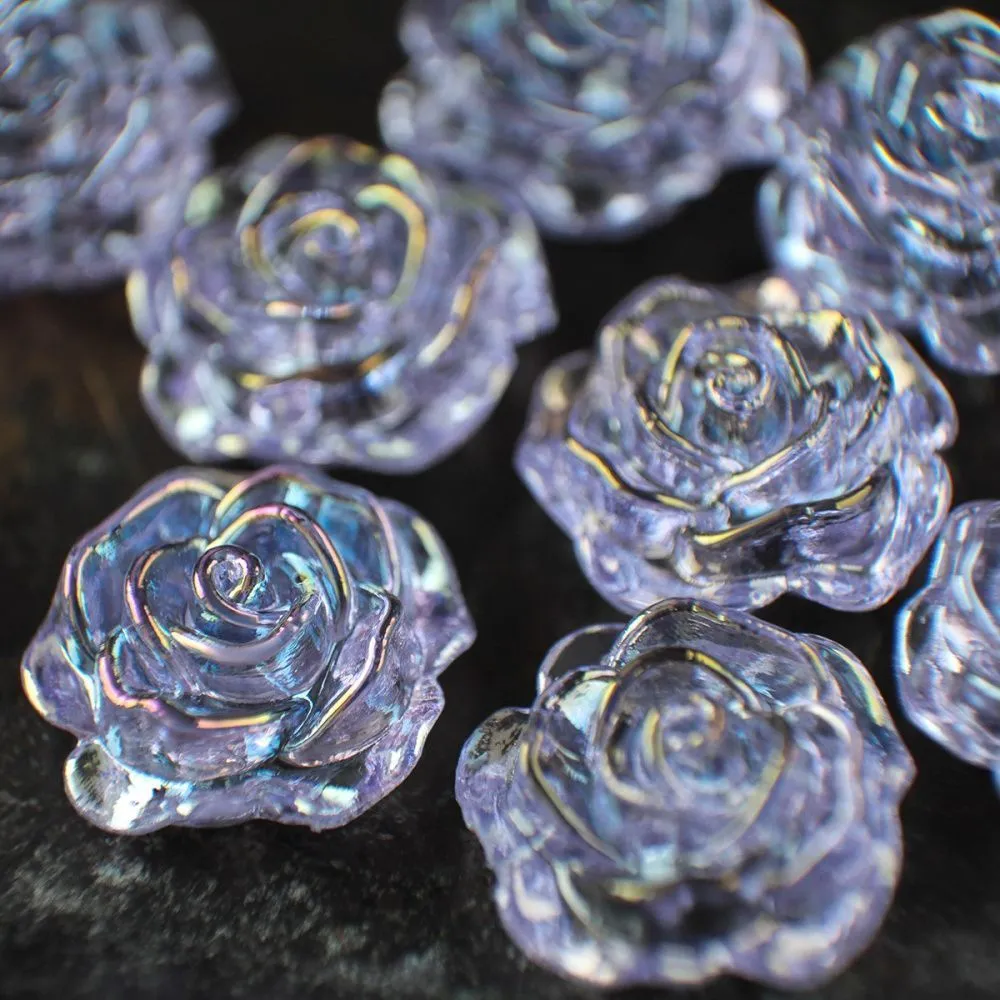 бусина-кабошон, акрил "роза", полупросверленная, цвет сиреневый, 15x16x6.5 мм