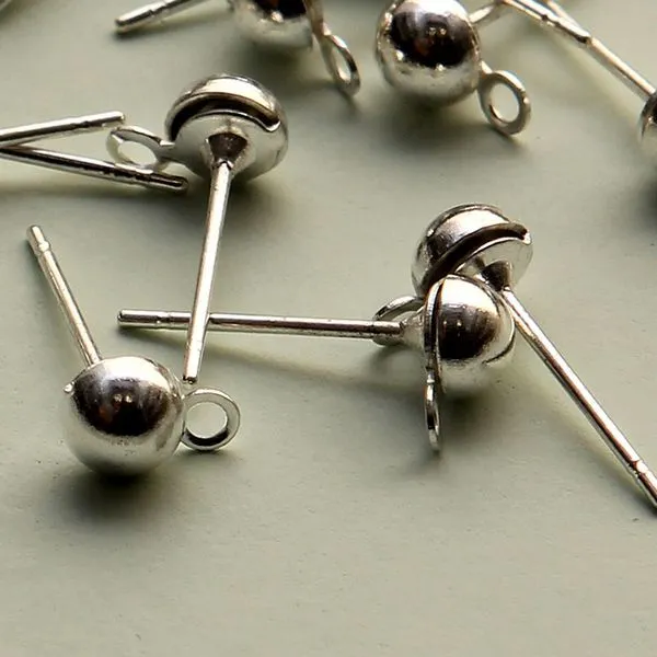 пуссеты "шарик", цвет серебро, 13х4.3 мм