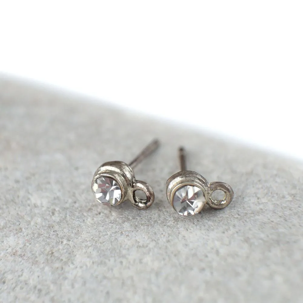 пуссеты "элегия", стразы, цвет серебро с патиной, 5х14 мм