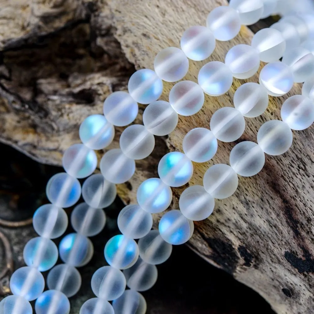 бусина, стекло "лунный камень", цвет белый, 6 мм